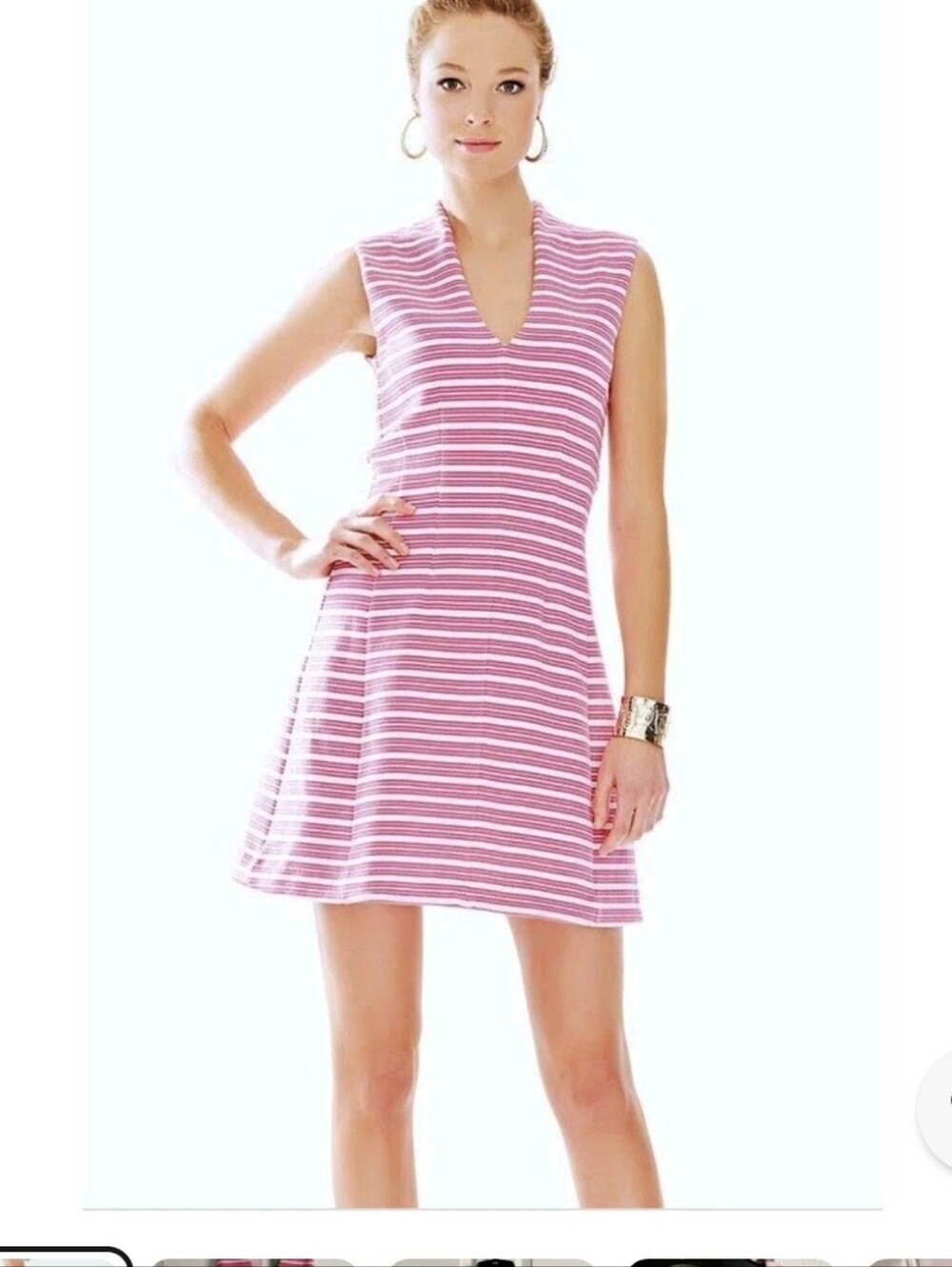 Lily Pulitzer Briana Pink & White Striped Sleeveless V Neck Fit & Flare Dress XL